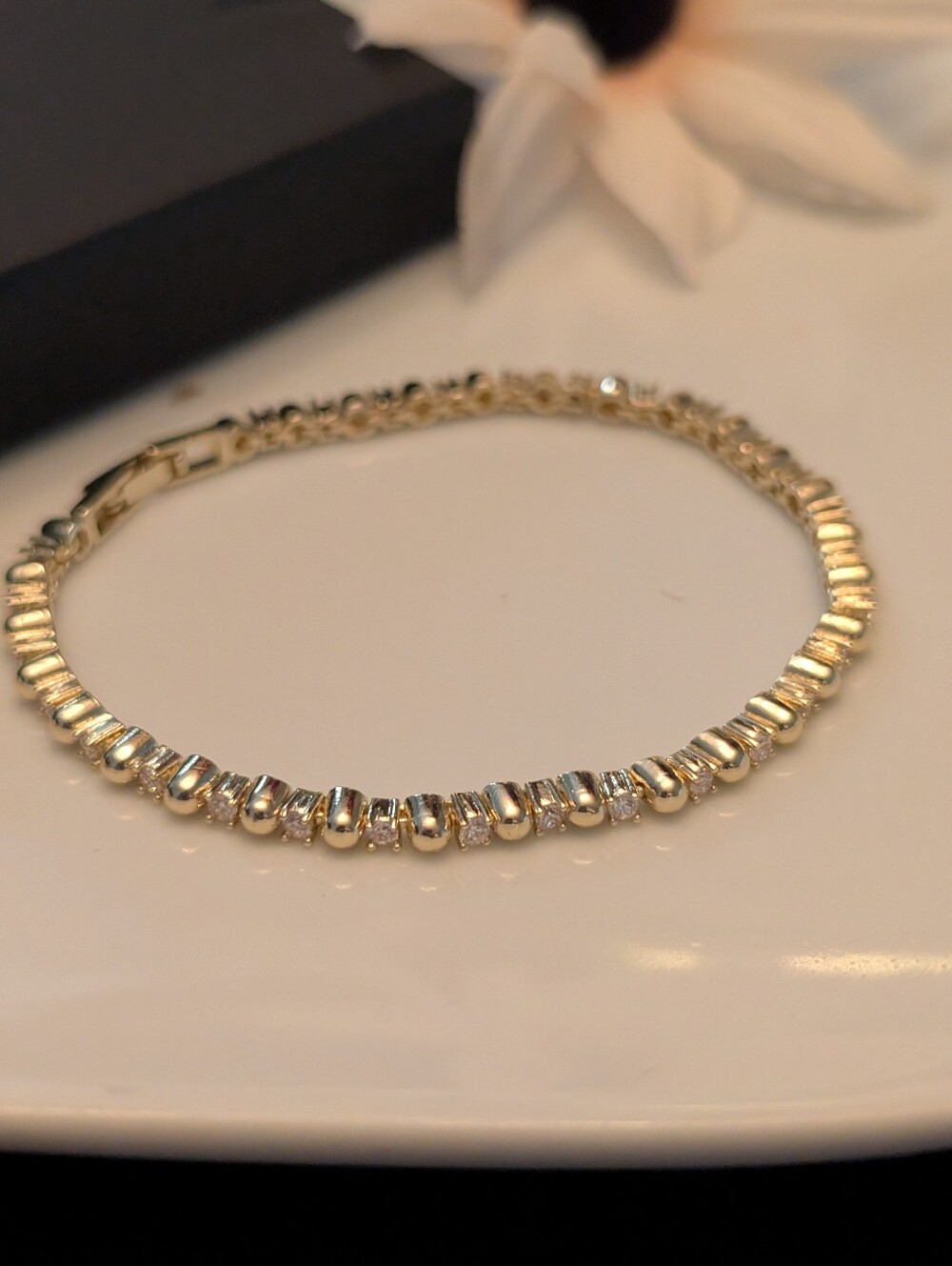 BaubleBar Gold Cubic Zirconia Beaded Tennis Bracelet